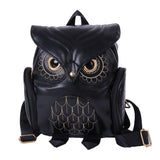 Women Owl Print Pu Backpack - Colourful and Stylish - Black - Side View
