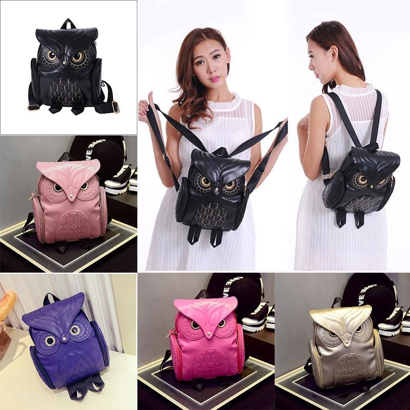 Women Owl Print Pu Backpack - Colourful and Stylish - Black