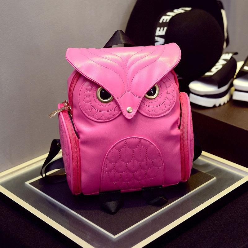 Women Owl Print Pu Backpack - Colourful and Stylish - Black