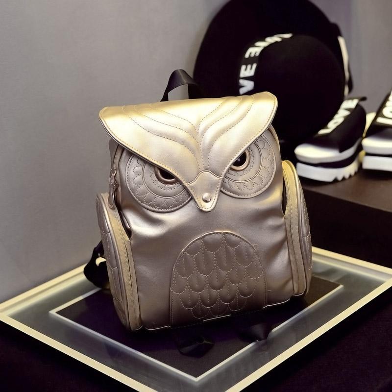 Women Owl Print Pu Backpack - Colourful and Stylish - Black