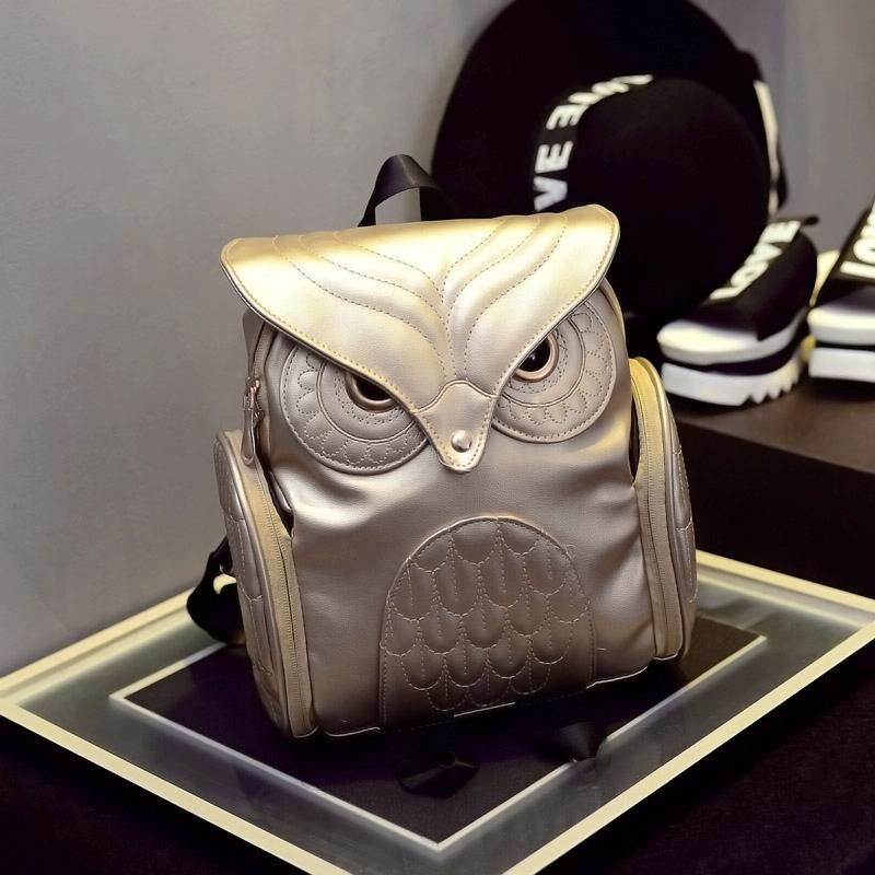Women Owl Print Pu Backpack - Colourful and Stylish - Black