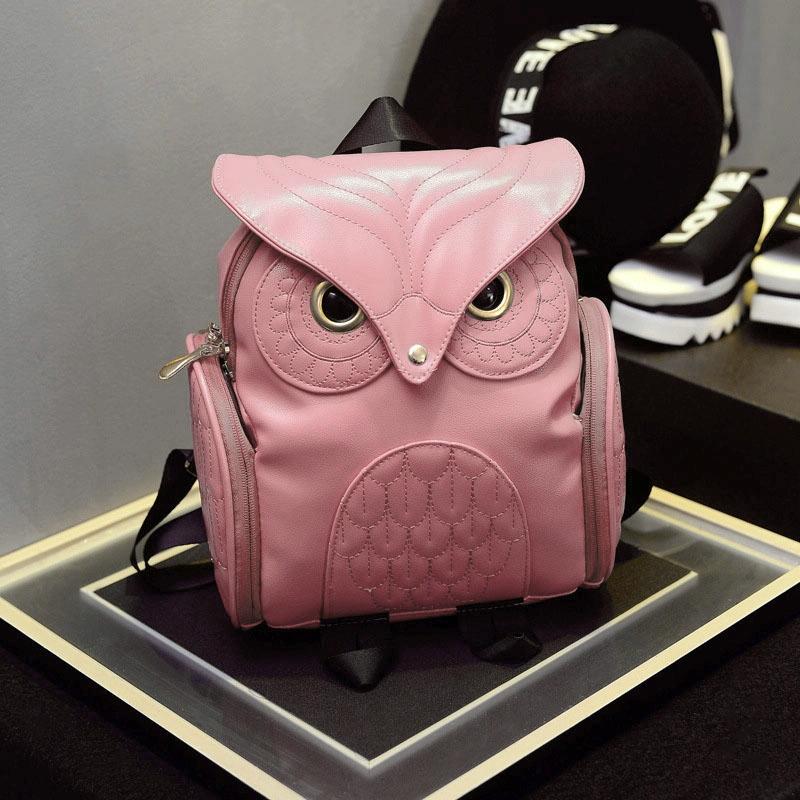 Women Owl Print Pu Backpack - Colourful and Stylish - Black