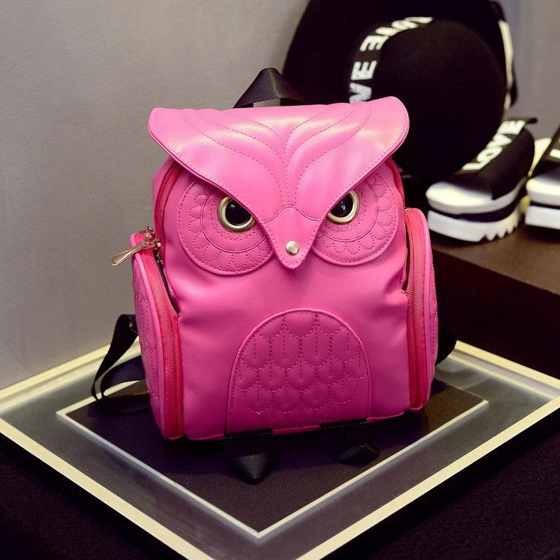 Women Owl Print Pu Backpack - Colourful and Stylish - Black