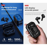 Pro Tws Wireless Bluetooth Earphones with Led Display - Black - Low Angle