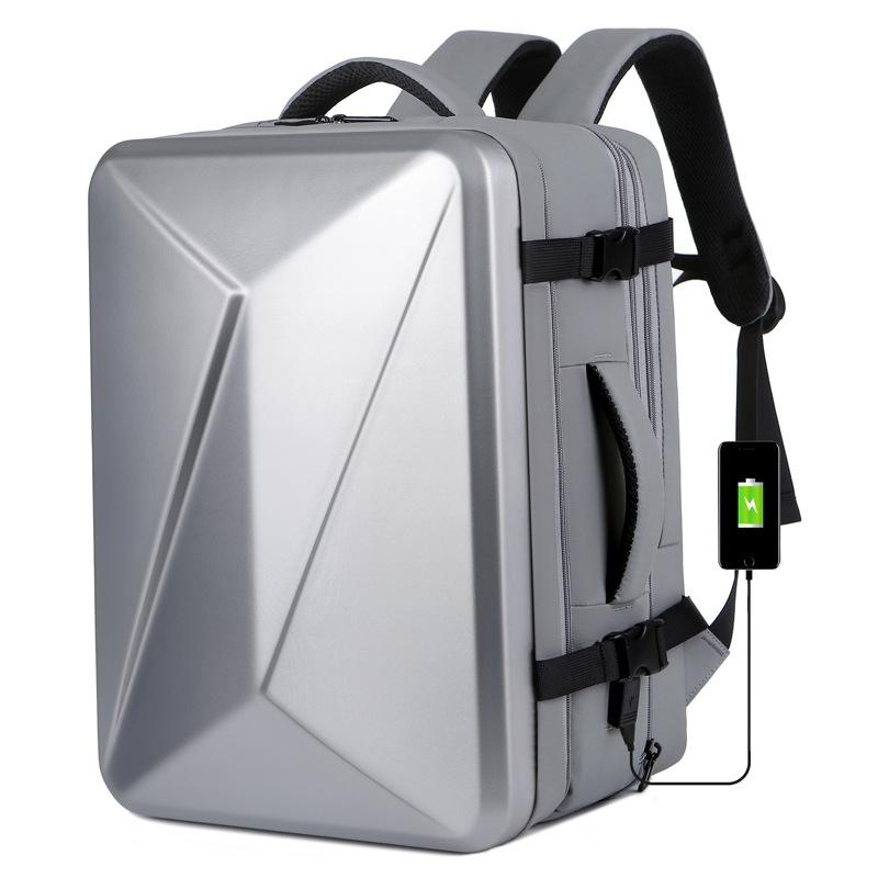 Waterproof Expandable Hard Shell Backpack with Usb Charging - Large Capacity Black - 161 Light Grey