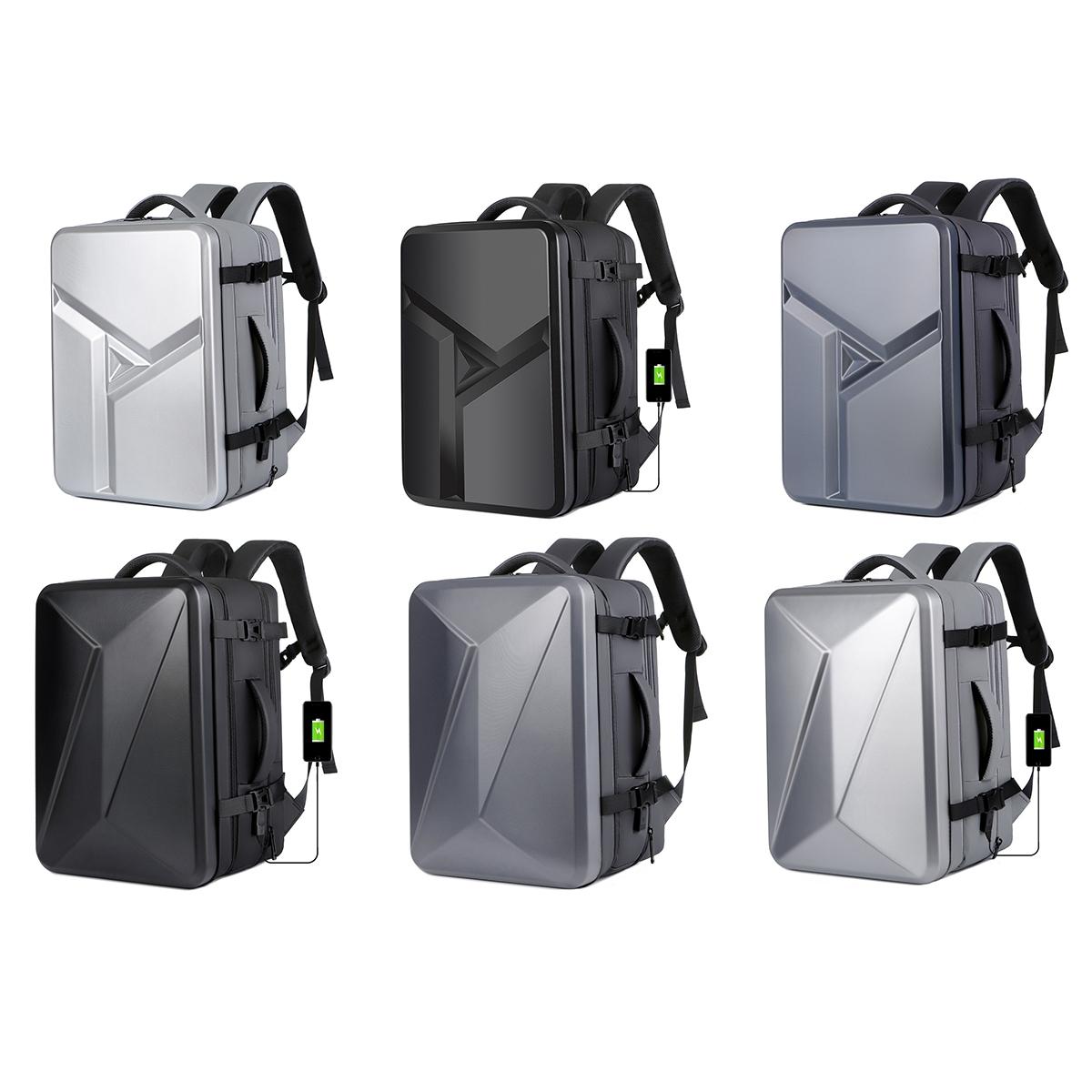 Waterproof Expandable Hard Shell Backpack with Usb Charging - Large Capacity Black - 161 Light Grey