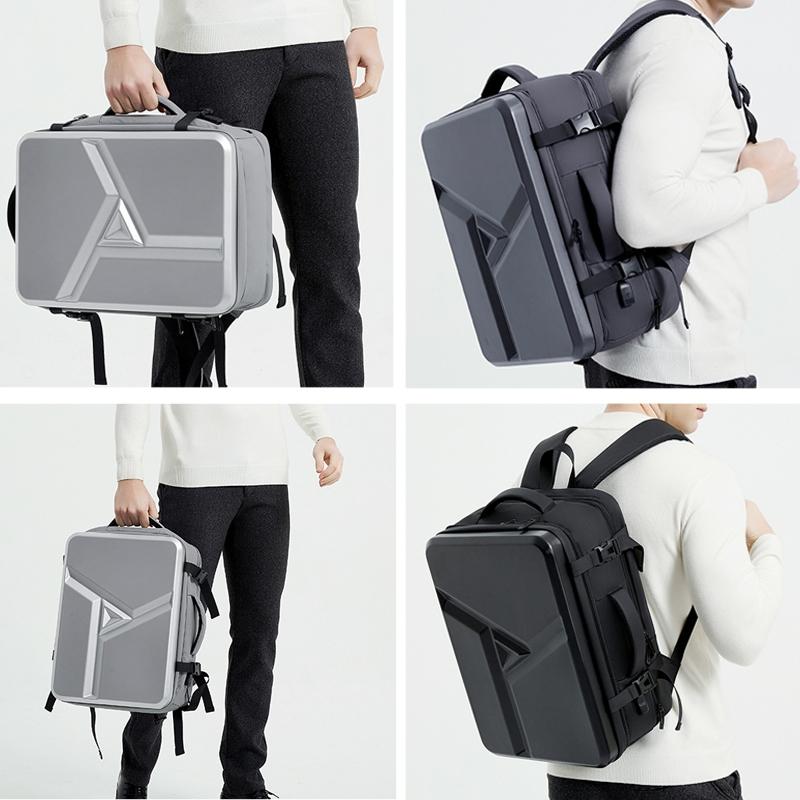 Waterproof Expandable Hard Shell Backpack with Usb Charging - Large Capacity Black - 161 Light Grey