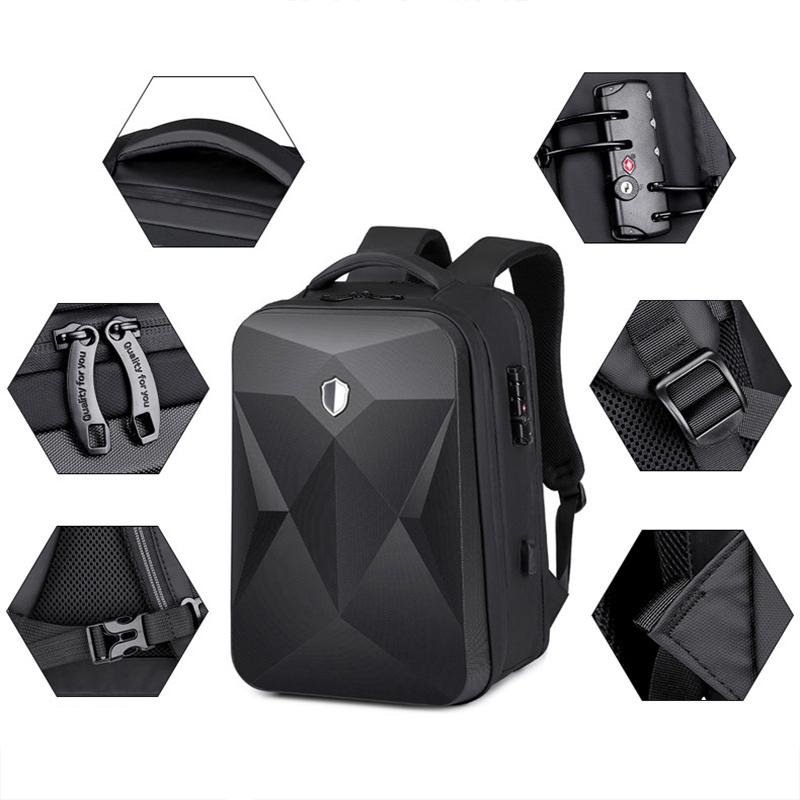 Waterproof Laptop Backpack with Usb Port - 17 Inch Capacity Password Lock - Black