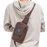 Retro Leather Shoulder Bag For Men Brown - Side View