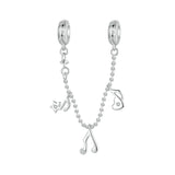 925 Sterling Silver Platinum Plated Note Safety Chain Pendant - Front View