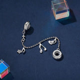 925 Sterling Silver Platinum Plated Note Safety Chain Pendant - Side View