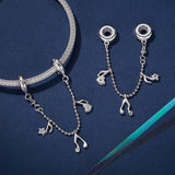925 Sterling Silver Platinum Plated Note Safety Chain Pendant - 45-Degree Angle