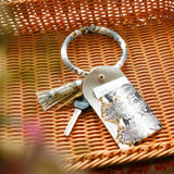 Snake Print Wrist Keychain Coin Purse Black Pu Leather Bracelet Card Case - White - Low Angle