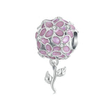 925 Sterling Silver Platinum Plated Zircon Flower Beads - Front View