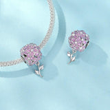 925 Sterling Silver Platinum Plated Zircon Flower Beads - Top-Down View