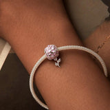 925 Sterling Silver Platinum Plated Zircon Flower Beads - Close-Up Angle