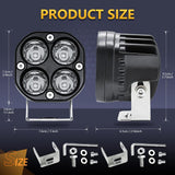Car 3 Inch 4Leds Continuous Spotlight 20W / 2000Lm / 6000K / Dc9 - 80V - White - Side View