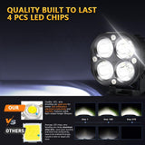 Car 3 Inch 4Leds Continuous Spotlight 20W / 2000Lm / 6000K / Dc9 - 80V - White - Top-Down View