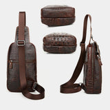 Men Cowhide Crocodile Texture Crossbody Chest Bag One Shoulder Design - Crocodile Pattern - Top-Down View