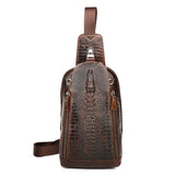Men Cowhide Crocodile Texture Crossbody Chest Bag One Shoulder Design - Crocodile Pattern - Extra Image