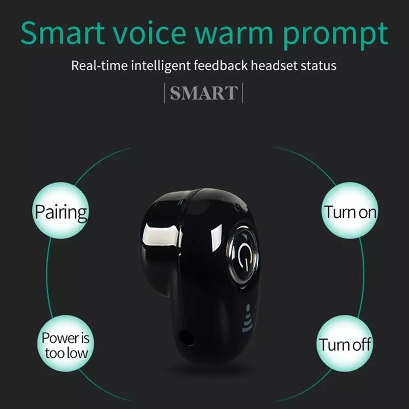 Mini Bluetooth Earbuds with Mic for All Phones - S650 Sport - Black