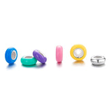 925 Sterling Silver Silicone Beads For Diy Bracelets & Necklaces - Blue - Side View