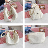 Printed Letter Canvas Tote For Women Spacious & Casual - White - Top-Down View