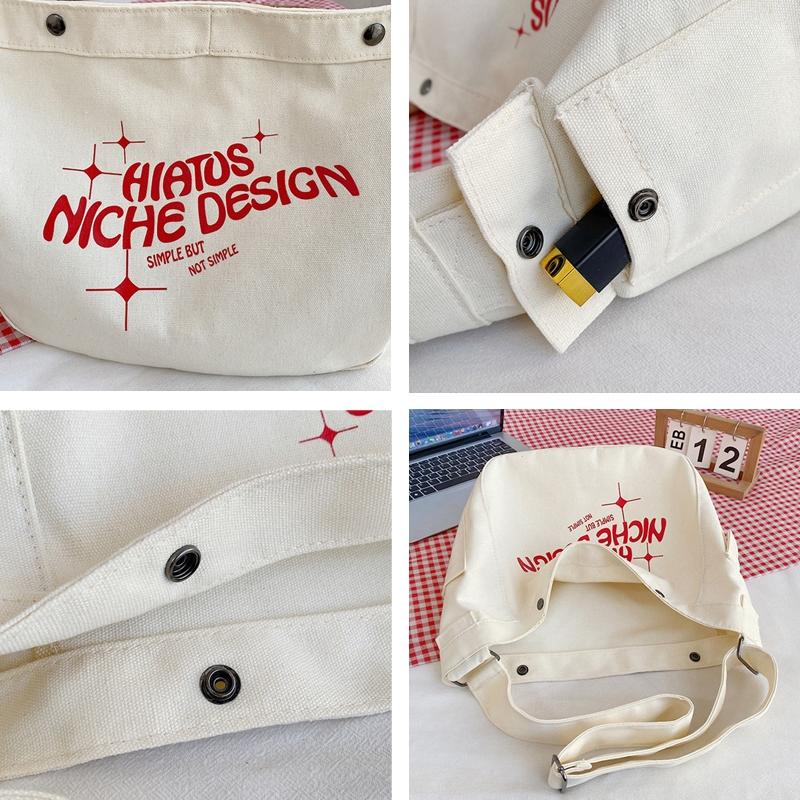 Printed Letter Canvas Tote For Women Spacious & Casual - White