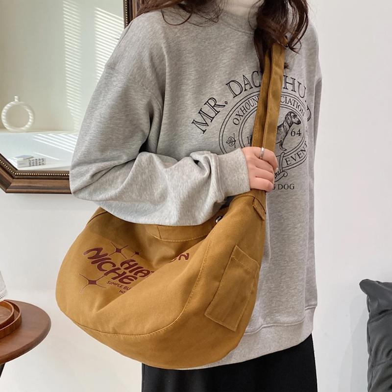 Printed Letter Canvas Tote For Women Spacious & Casual - White