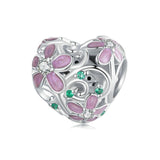 925 Sterling Silver Platinum Plated Zircon Heart Flower Vine Diy Beads - Front View