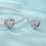 925 Sterling Silver Platinum Plated Zircon Heart Flower Vine Diy Beads - Side View