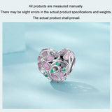 925 Sterling Silver Platinum Plated Zircon Heart Flower Vine Diy Beads - 45-Degree Angle