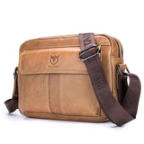 Men Leather Shoulder Bag Double Layer - Yellow Brown - Front View