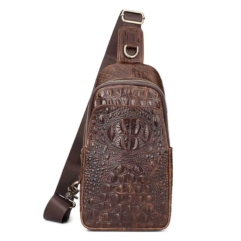 Leather Men Crossbody Bag - Coffee