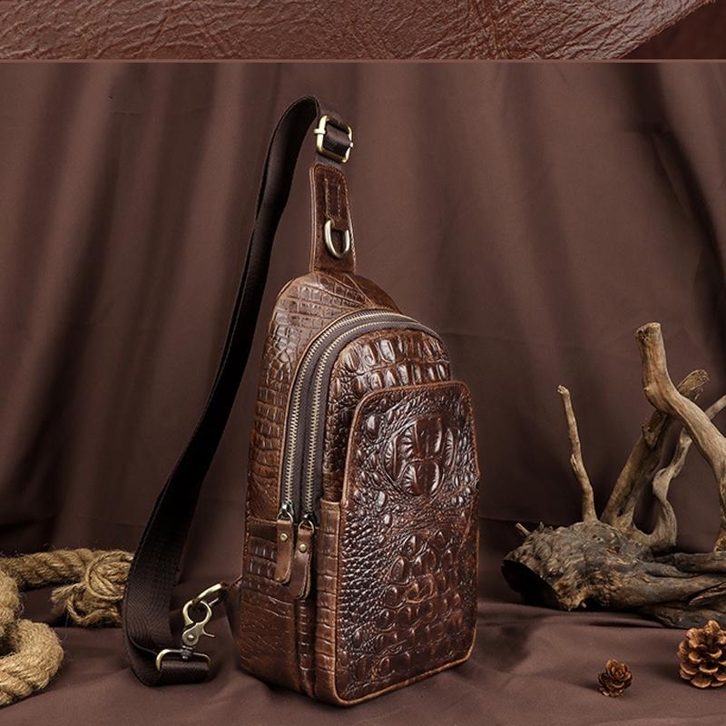 Leather Men Crossbody Bag - Coffee