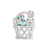 925 Sterling Silver Easter Basket Egg Rabbit Beads - Front View