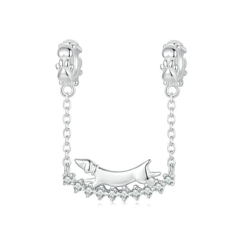 925 Sterling Silver Dachshund Beaded Bracelet