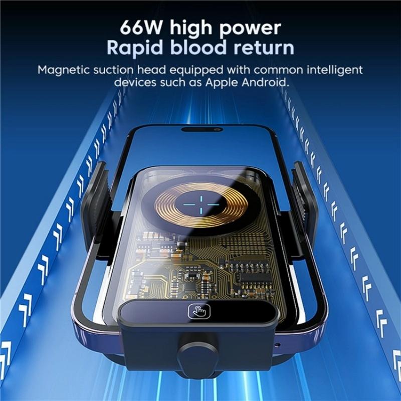 High Power Car Wireless Charger with Phone Bracket - Transparent 66w