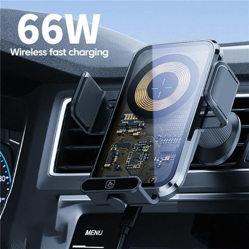 High Power Car Wireless Charger with Phone Bracket - Transparent 66w