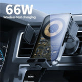 High Power Car Wireless Charger with Phone Bracket - Transparent 66w - Low Angle