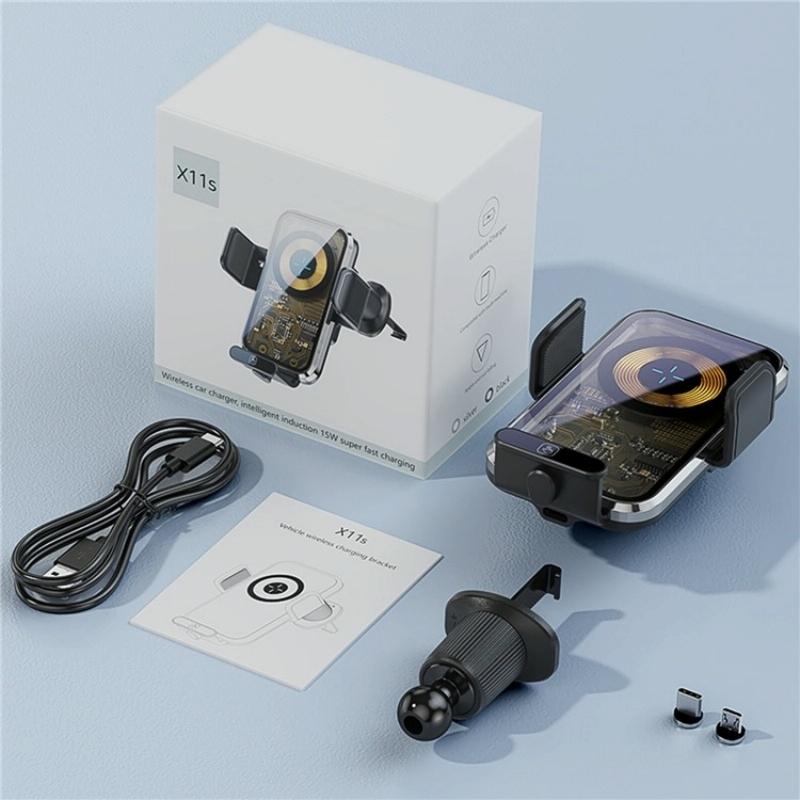 High Power Car Wireless Charger with Phone Bracket - Transparent 66w