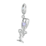 925 Sterling Silver Romantic Platinum Champagne Goblet Pendant - Front View