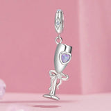 925 Sterling Silver Romantic Platinum Champagne Goblet Pendant - Side View