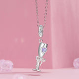 925 Sterling Silver Romantic Platinum Champagne Goblet Pendant - Close-Up Angle