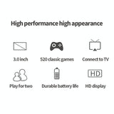 520 Classic Games Handheld Console With 3.0 Screen For S8 - Blue - Close-Up Angle