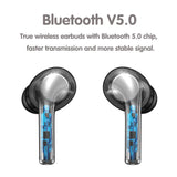 Wireless Sport Earphones with Touch Control and Mic - Bluetooth 5.0 Stereo Bass - Black - Rear View