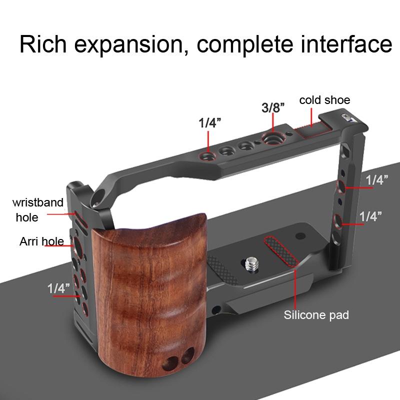 Wooden Handle Alloy Rabbit Cage For Sony Zv-E10 Camera - Black
