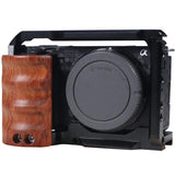 Wooden Handle Alloy Rabbit Cage For Sony Zv-E10 Camera - Black - Close-Up Angle