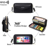 Anti Theft Rfid Cross Body Phone Bag With Touch Screen - Black - Top-Down View
