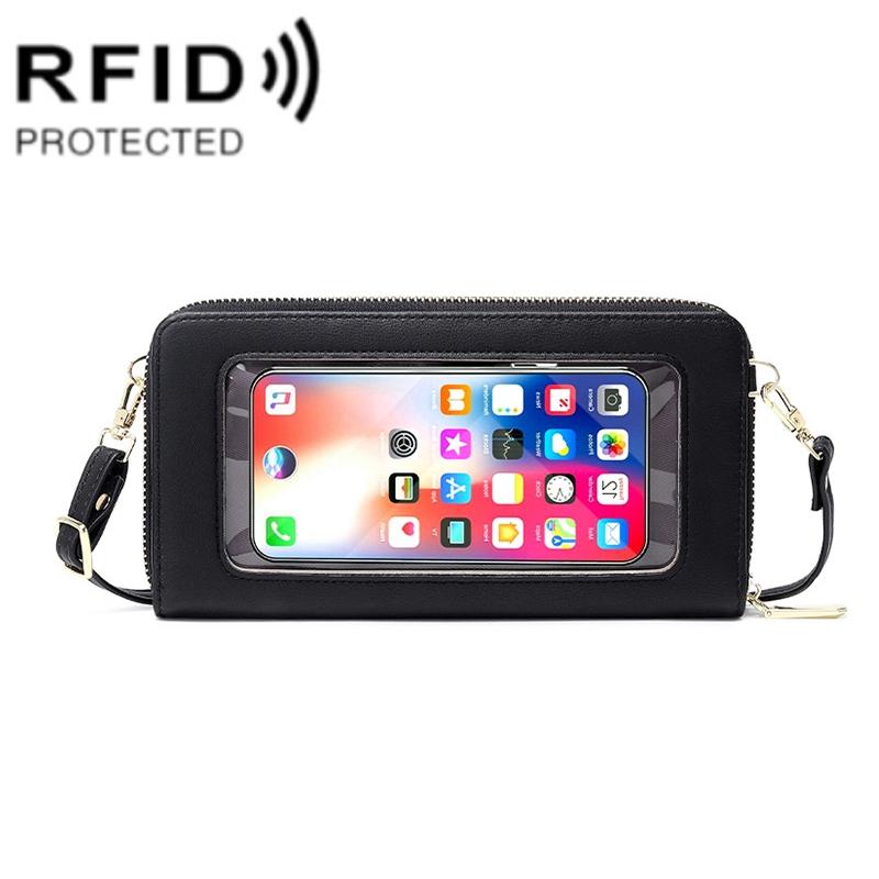 Anti Theft Rfid Cross Body Phone Bag With Touch Screen - Black